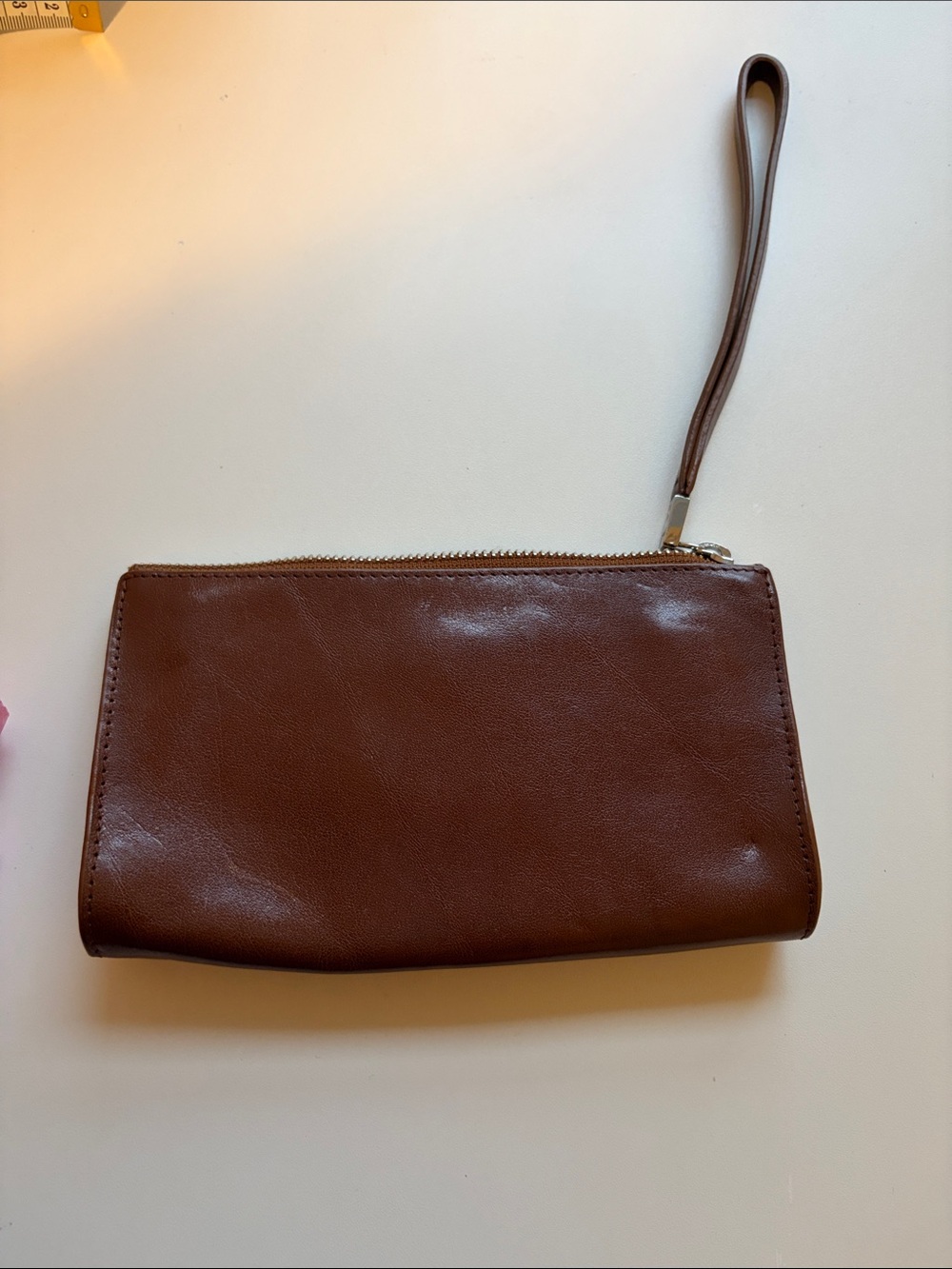 Monsac Brown Leather Wristlet Clutch with Strap